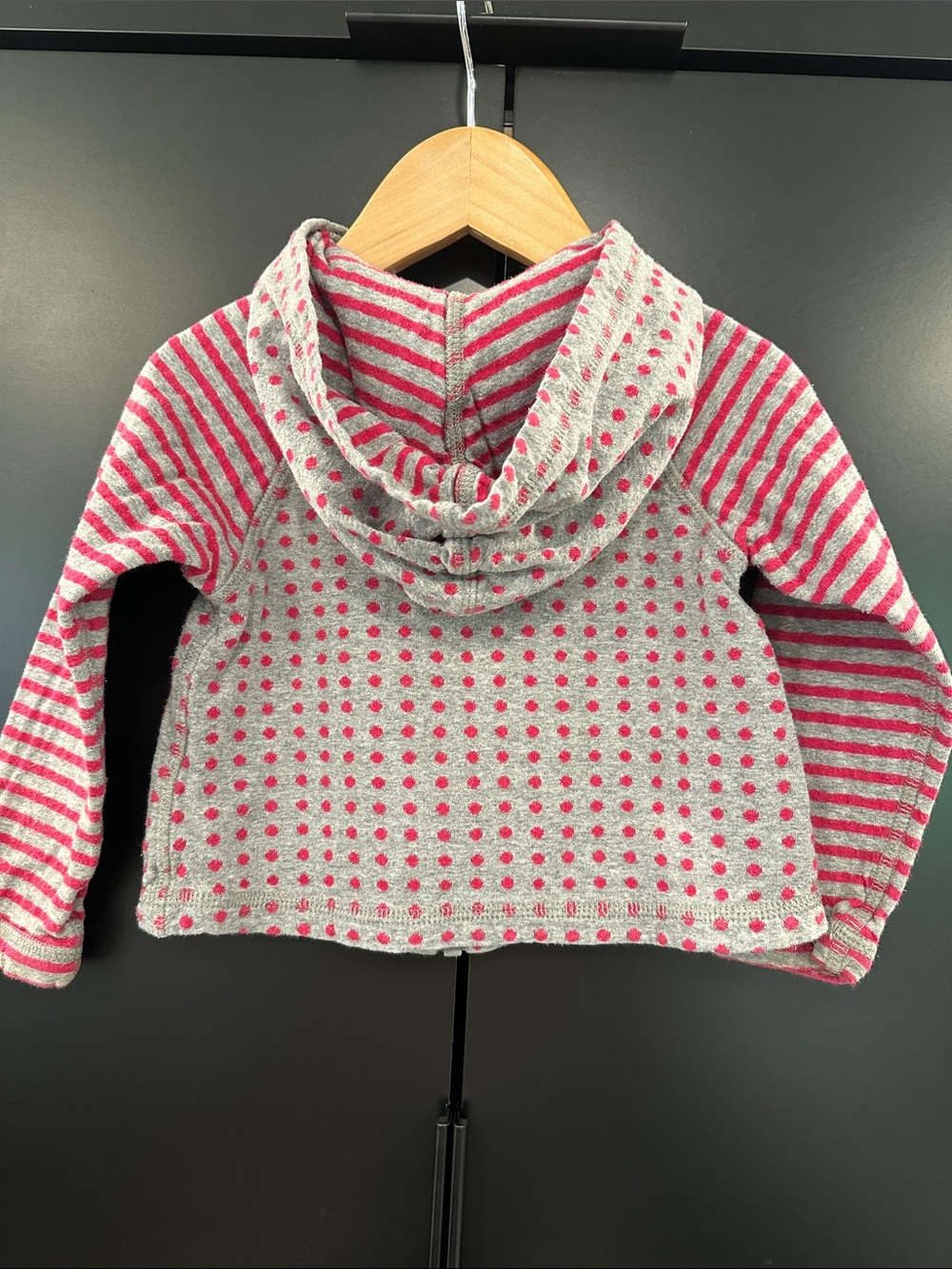 Tea Collection Kids Reversible Zip Up Hoodie Gray Pink Polka Dot Stripe 18-24M - Picture 3 of 4